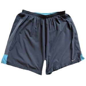 Nike Men’s Dri-fit Black 6” Running Shorts Blue Highlights No Side Pockets GUC